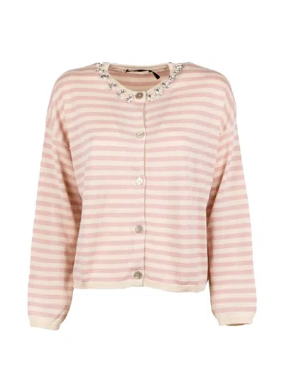 Seventy Striped Neck-embellished Cardigan In Pink