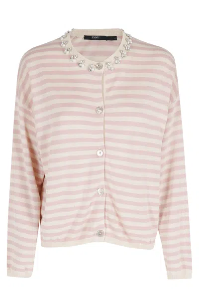 Seventy Striped Powder Cardigan Coreana Jeweled-neck Lyocell Cardigan In Brown