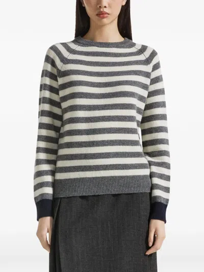 Seventy Striped Raglan-sleeve Sweater In Gray
