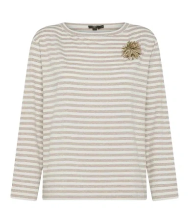 Seventy Striped Stretch Viscose Crewneck T-shirt With Lurex In Light Brown