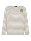 Seventy Striped Stretch Viscose Crewneck T-shirt With Lurex In Neutral