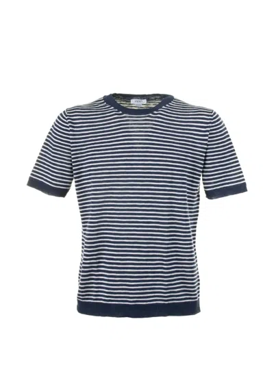 Seventy White Blue Striped T-shirt In Riga Blu