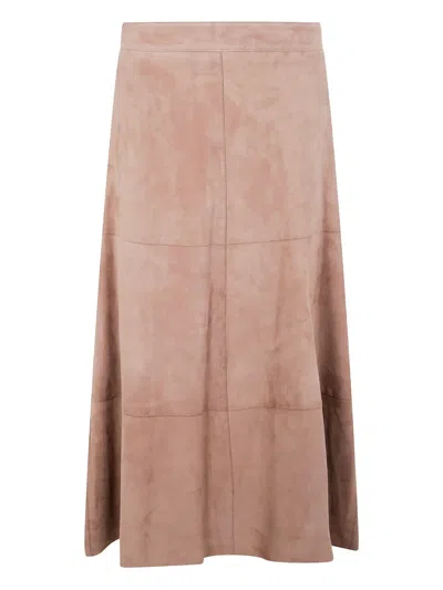 Seventy Suede Panelled Midi Skirt In Brown