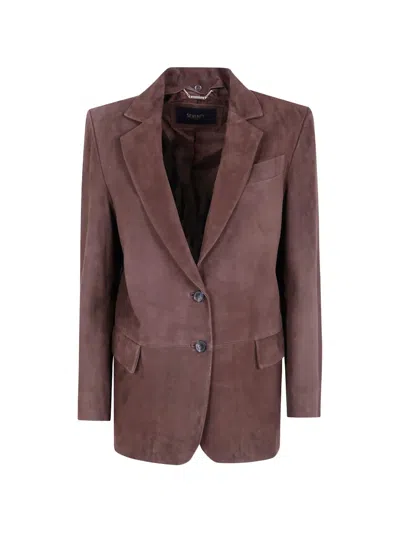 Seventy Suede Single-breasted Blazer In Brown