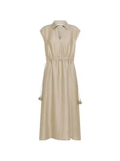 Seventy Tassel-drawstring Sleeveless Midi Dress In Neutral