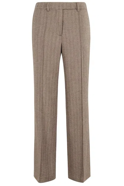 SEVENTY TAUPE HERRINGBONE WOOL BLEND PANTS WITH TAILORED FINISH