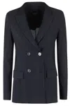 Seventy Black Double-breasted Flap Pockets Polyester-blend Jacket In Black