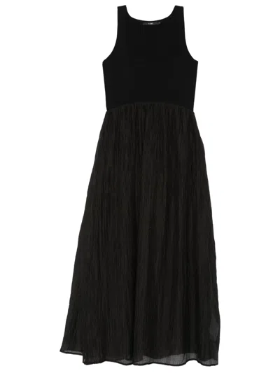 Seventy Textured Black Fitted Bodice Midi Dress