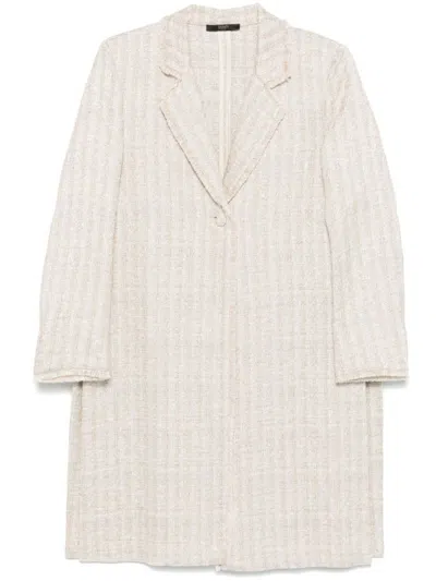 Seventy Textured Long Coat With Notched Collar In Beige