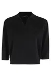 Seventy Three-quarter Sleeve V-neck Cashmere Sweater With Classic Collar In Black