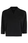 Seventy Three-quarter Sleeve V-neck Cashmere Sweater With Classic Collar In Black