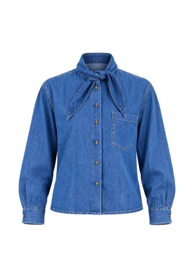 Seventy Tie-neck Denim Shirt In Blue