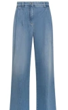 Seventy Long Double Pleated Trousers In Light Denim In Blue