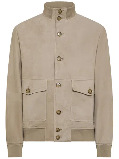 Seventy Venezia High Collar Coat Front Pockets Ribbed Cuffs In Neutral