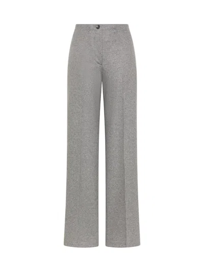 Seventy Venezia Compressed Knit High-waisted Wide-leg Wool Flared Pants In Grey