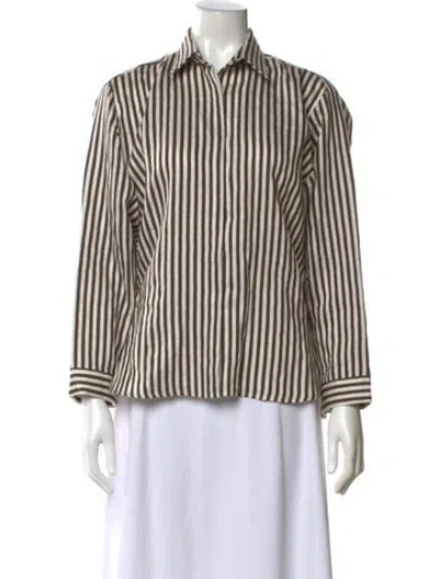 Pre-owned Seventy Venezia Linen Striped Button-up Top W/ Tags In Brown