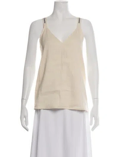 Pre-owned Seventy Venezia Linen V-neck Top In Neutrals