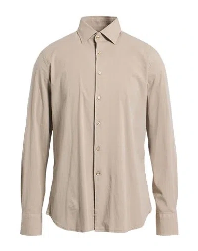 Seventy Venezia Man Shirt Beige Size 16 ½ Cotton, Elastane In Gray
