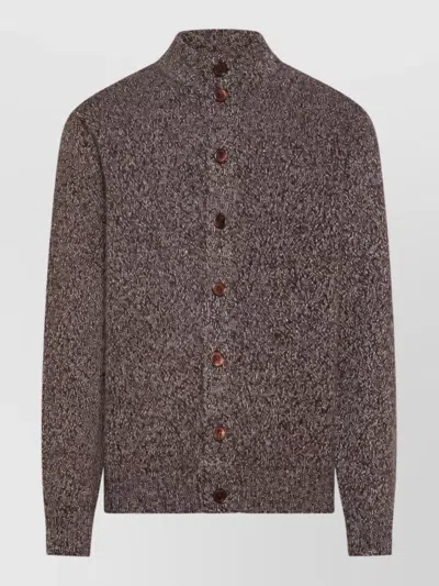 Seventy Venezia Mouline Knit High Neck Button Cardigan In Brown