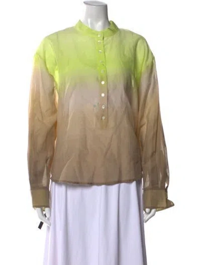 Pre-owned Seventy Venezia Printed Long Sleeve Button-up Top W/ Tags In Neutrals/yellow