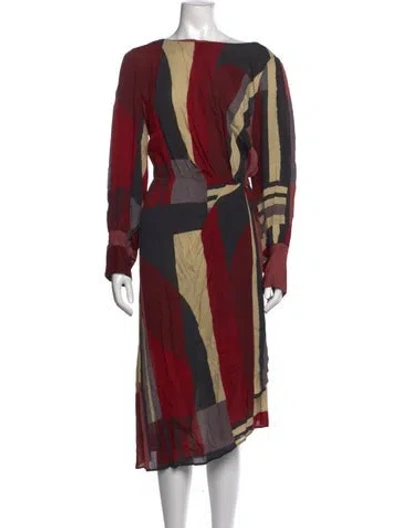 Pre-owned Seventy Venezia Printed Midi Length Dress In Red