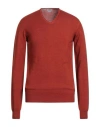 Seventy Venezia Sergio Tegon Man Sweater Rust Size L Virgin Wool, Elastane In Red