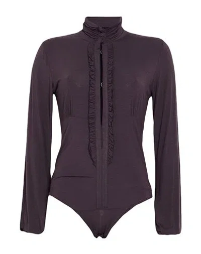 Seventy Venezia Woman Bodysuit Dark Purple Size 8 Viscose, Elastane In Black