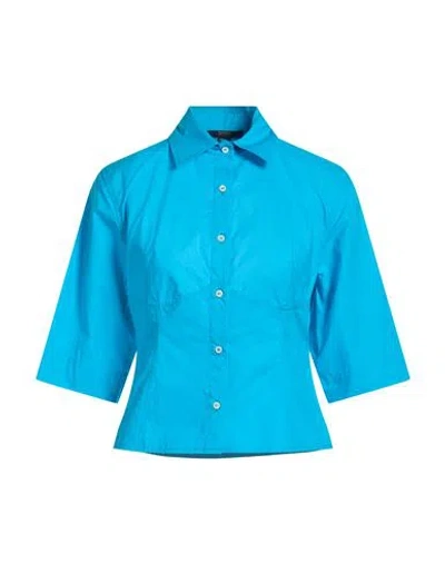 Seventy Venezia Woman Shirt Azure Size 8 Cotton In Blue