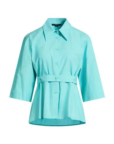 Seventy Venezia Woman Shirt Turquoise Size 12 Cotton In Blue