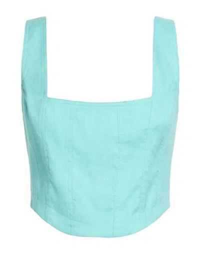 Seventy Venezia Woman Top Light Green Size L Linen, Cotton, Elastane In Blue