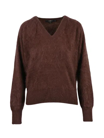 Seventy V-neck Cashmere Pullover With Fuzzy Texture In Brown