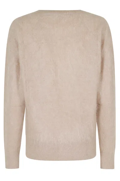 Seventy V-neck Cashmere Sweater With Ribbed Trim In Beige