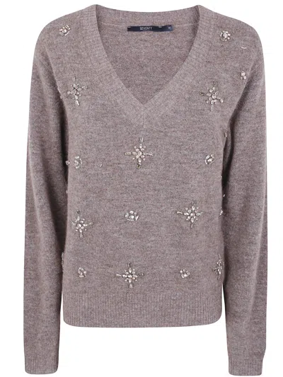 Seventy V-neck Sweater With Stones In Gray