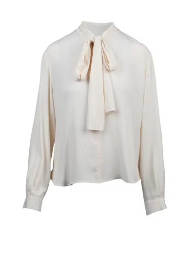 Seventy White Chiffon Tie-neck Silk-blend Blouse In Gray