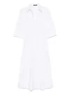 Seventy Pleated White Dress With Buttoned Cuffs And Side Slits