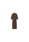 Seventy Chocolate Brown Popelin Dress With Pleat Detailing And Side Slits In Brown