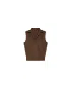 Seventy Sleeveless Crop Top In Stretch Poplin In Brown
