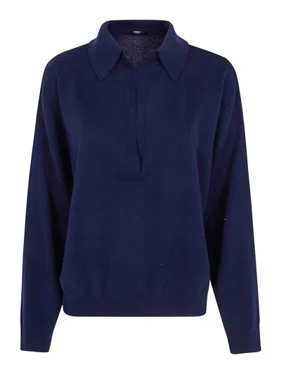 Seventy Wool Cashmere Blend Polo Neck Sweater In Blue