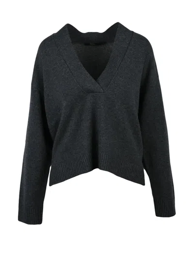 Seventy Wool Cashmere V-neck Sweater With Ribbed Detailing In Black