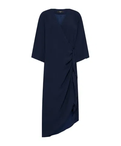 Seventy Ruffled Wrap Midi Dress In Blue
