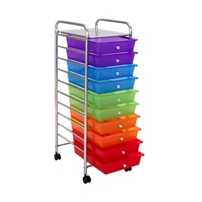 Seville Classics 10 Drawer Storage Organizer Cart In Translucent Multi-color