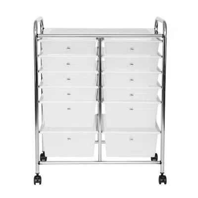 Seville Classics 12 Drawer Storage Organizer Cart With Wheels In White