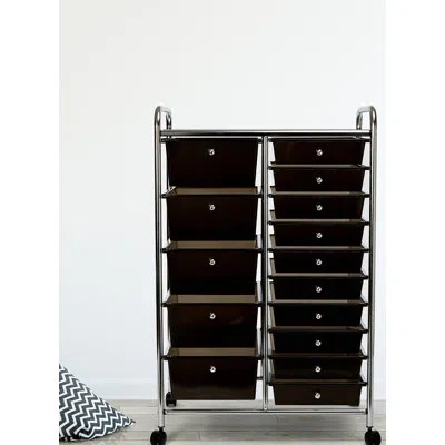 Seville Classics 15 Drawer Storage Organizer Cart With Wheels In Black