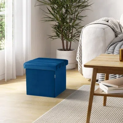 Seville Classics 15.7" Upholstered Ottoman With Storage In Blue Velvet
