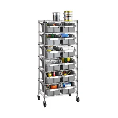 Seville Classics 24" W Nsf-certified Commercial 7-tier 12-bin Storage Rack With Wheels In Silver