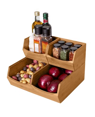 Seville Classics 3-piece Stackable Bamboo Bin Organizer Set In Natural