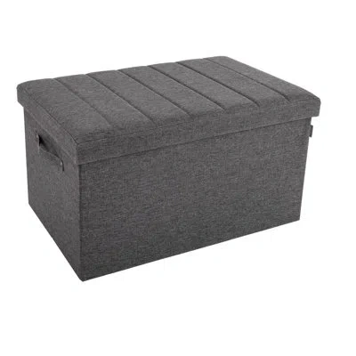 Seville Classics 30" Wide Channel Tufted Storage Ottoman Trunk With Handles In Modern Gray