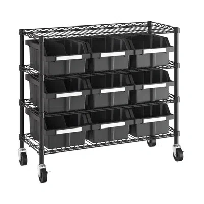 Seville Classics 36" W Nsf-certified Commercial 4-tier 9-bin Storage Rack With Wheels In Black