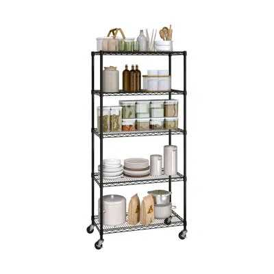 Seville Classics 36'' W Steel Adjustable Height Shelving Unit With Wheels In Black