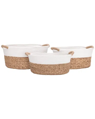 Seville Classics 3pc Natural Hyacinth & Rope Handwoven Basket Set In Brown